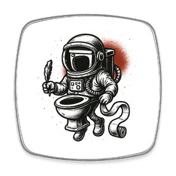 Astronaut auf der Toilette - Viereckiger Kühlschrankmagnet - Weiß - Vorne