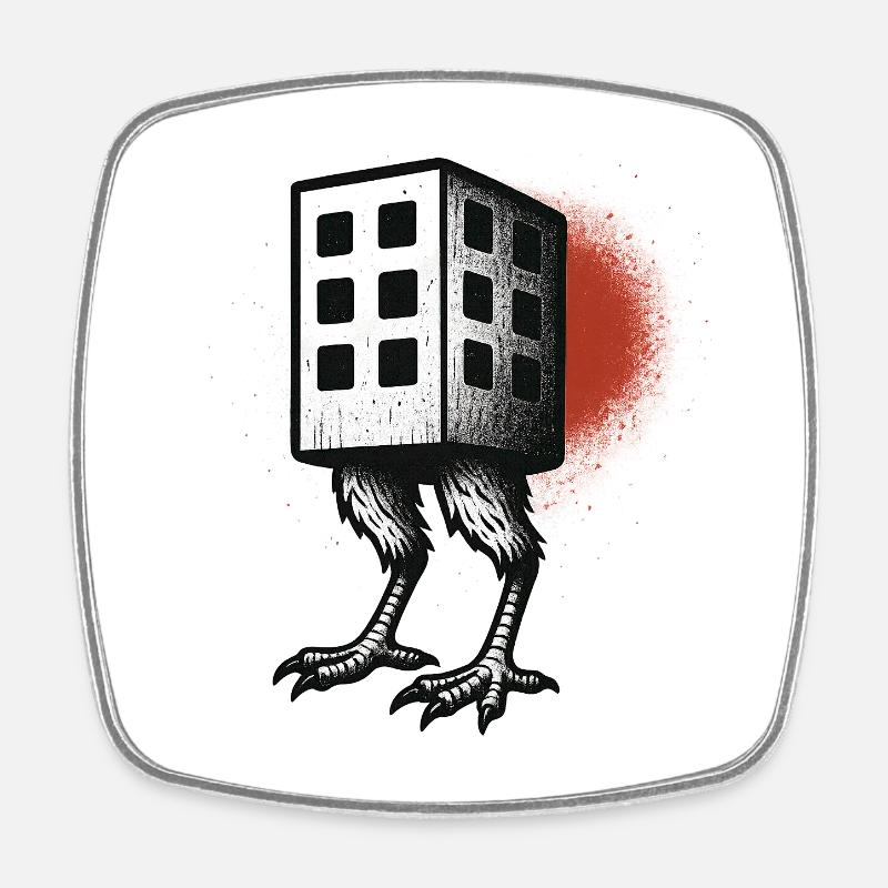 Cube Building with Legs - Square fridge magnet - white