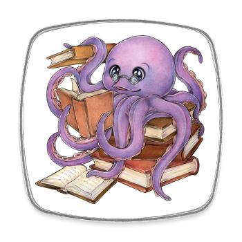 Lesender Oktopus im Bücherstapel Buch Geschenk - Viereckiger Kühlschrankmagnet - Weiß - Vorne