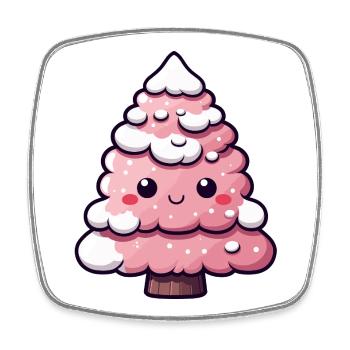 Chibi Pink Snowy Tree - Square fridge magnet - white - Front