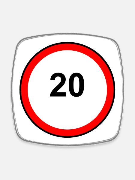 Tempo20 Sign Retro Illustration - Square fridge magnet - white