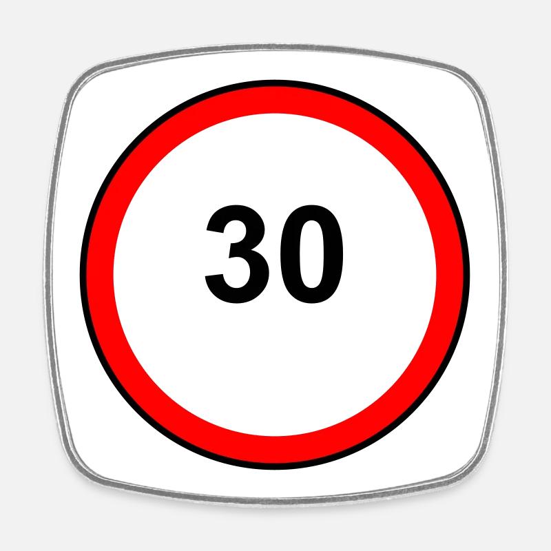 Tempo 30 Motif de signe - Magnet carré - blanc