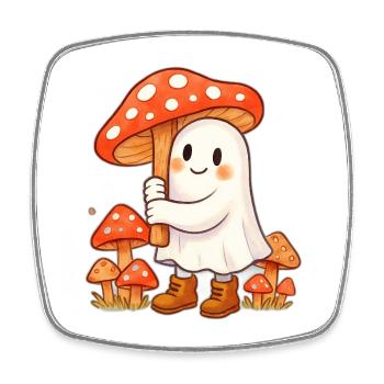 Ghost with an umbrella - a mushroom - Square fridge magnet - white - Front