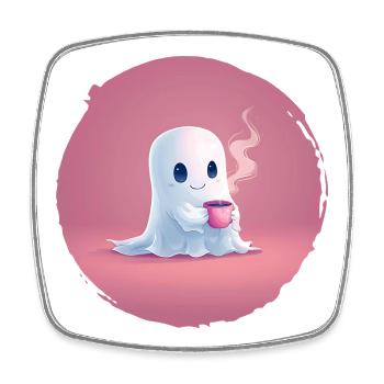 Coffee Ghost – Cozy Halloween Shirt - Square fridge magnet - white - Front