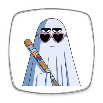 Sarcastic Ghost with Heart Shades & Bat - Viereckiger Kühlschrankmagnet - Weiß - Vorne