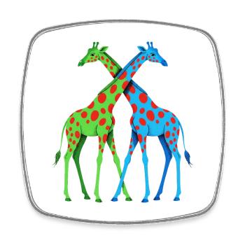 Duo de girafes néon bleu vert à pois et amoureux - Magnet carré - blanc - Devant