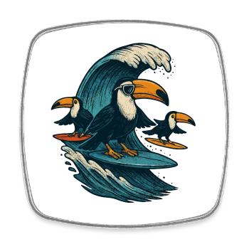 Cool Toucan Surfing Wave Art - Square fridge magnet - white - Front