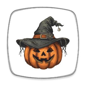 Halloween Kürbis mit Hexenhut - Viereckiger Kühlschrankmagnet - Weiß - Vorne