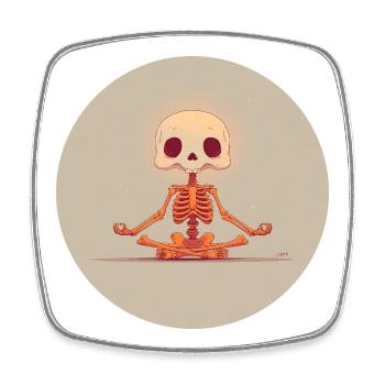 Skelett Meditationspose in Orange - Viereckiger Kühlschrankmagnet - Weiß - Vorne