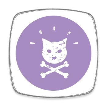 Jolly Roger Punk Katze in  Lila Kreis - Viereckiger Kühlschrankmagnet - Weiß - Vorne