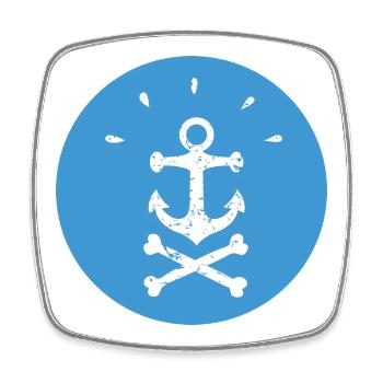 Jolly Roger Piraten Anker auf blauem Kreis - Viereckiger Kühlschrankmagnet - Weiß - Vorne