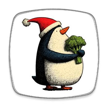 Pingouin de Noël drôle avec brocoli - Magnet carré - blanc - Devant