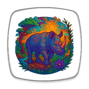 Rhinocéros en famille - Magnet carré - blanc - Devant