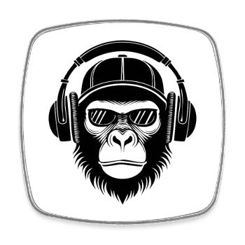Monkey Head Glasses Cap DJ Groove Shirt - Square fridge magnet - white - Front
