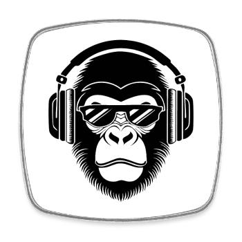 Rebellious Monkey Head DJ Grooves Underground Shirt - Square fridge magnet - white - Front