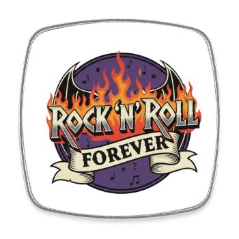 Rock N Roll Forever Flaming Logo - Square fridge magnet - white - Front