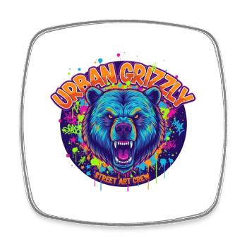 Urban Grizzly Street Art - Viereckiger Kühlschrankmagnet - Weiß - Vorne