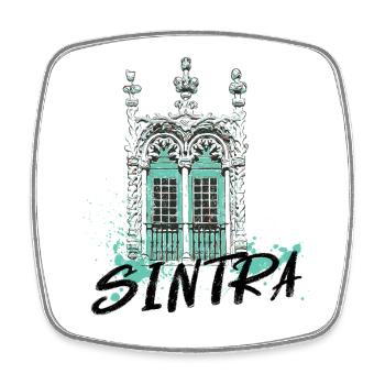 Manueline window in blue Sintra Portugal - Square fridge magnet - white - Front