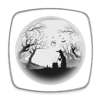 Spukwald Hexenkessel Silhouette - Viereckiger Kühlschrankmagnet - Weiß - Vorne
