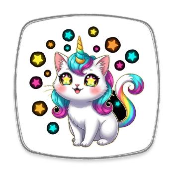 Adorable chat caticorne licorne kawaii étoiles  - Magnet carré - blanc - Devant