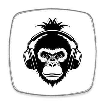 Tête de Singe Ananas Coiffure Casque DJ Groove Chemise - Magnet carré - blanc - Devant