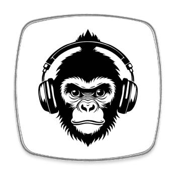 Affenkopf Dutt DJ Sound Kopfhörer Shirt - Viereckiger Kühlschrankmagnet - Weiß - Vorne