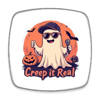 Creep It Real Ghost mit Mikrofon - Viereckiger Kühlschrankmagnet - Weiß - Vorne
