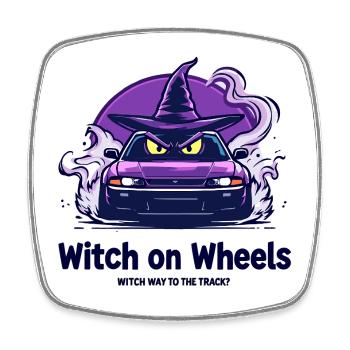 Logo de la sorcière sur roues - Magnet carré - blanc - Devant