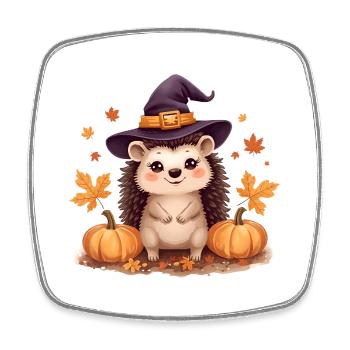 Herbstlicher Igel mit Hexenhut und Kürbissen - Viereckiger Kühlschrankmagnet - Weiß - Vorne