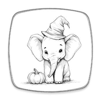 Halloween Elephant with Witch Hat Cute Design - Square fridge magnet - white - Front
