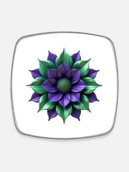 Purple Green Blossom - Square fridge magnet - white