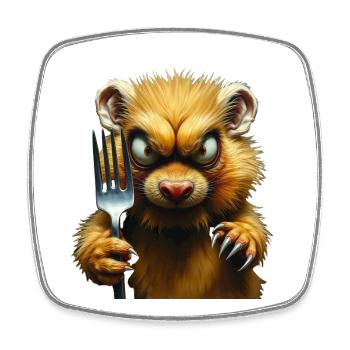 Horror-Hamster mit Gabel - Viereckiger Kühlschrankmagnet - Weiß - Vorne