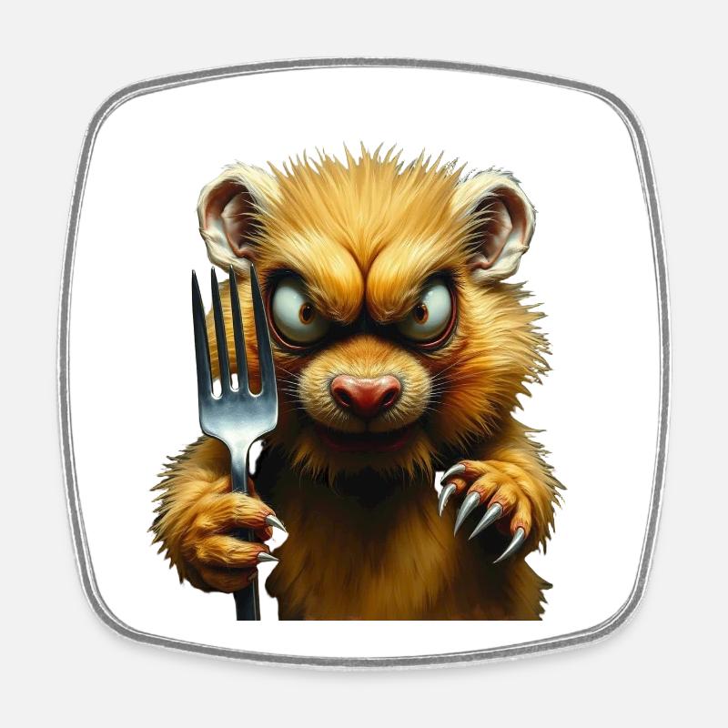 Horror-Hamster mit Gabel - Viereckiger Kühlschrankmagnet - Weiß