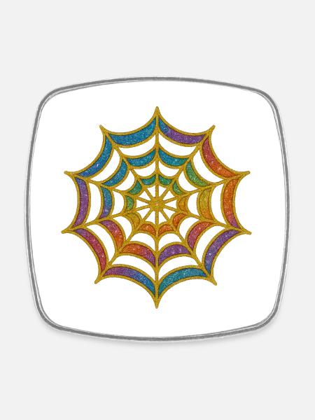 Spinnennetz | Regenbogen-Spinnenweb Goldglitzer - Viereckiger Kühlschrankmagnet - Weiß