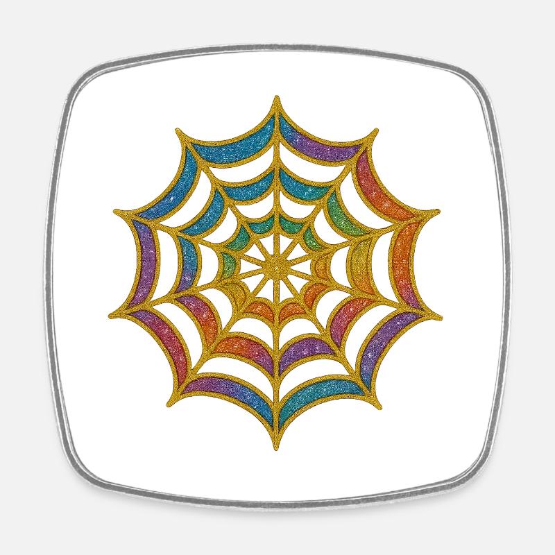 Spinnennetz | Regenbogen-Spinnenweb Goldglitzer - Viereckiger Kühlschrankmagnet - Weiß