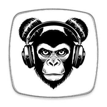 Skateboard Monkey Crew Rhythm Headphones Street Shirt - Square fridge magnet - white - Front