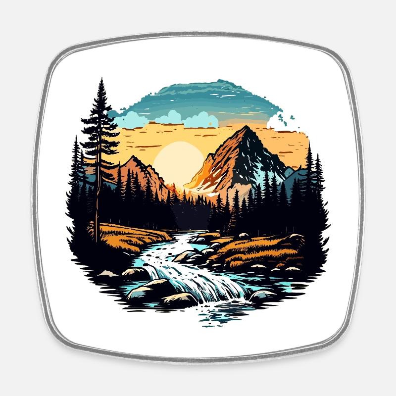 Mountain Sunset - Square fridge magnet - white