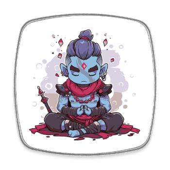 Blauer Oni in mystischer Meditation - Viereckiger Kühlschrankmagnet - Weiß - Vorne