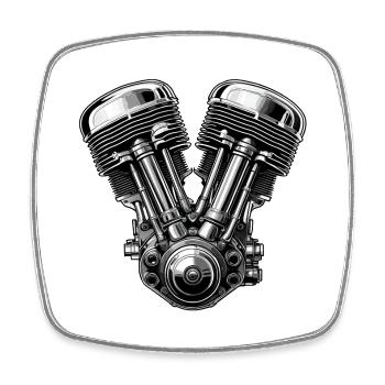 Chrome V-Twin Motor Grafik - Viereckiger Kühlschrankmagnet - Weiß - Vorne