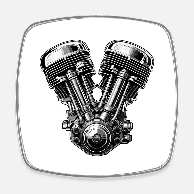 Graphique du moteur V-Twin chromé - Magnet carré - blanc