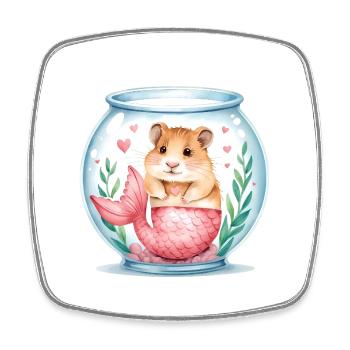 Mermaid Hamster – Cute Magical Aquarium Art - Viereckiger Kühlschrankmagnet - Weiß - Vorne