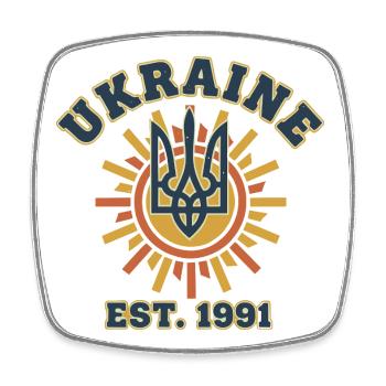 Ukraine Trident Sonnenlogo EST1991 - Viereckiger Kühlschrankmagnet - Weiß - Vorne