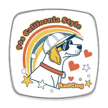 90er Jahre California Rad Hund - Viereckiger Kühlschrankmagnet - Weiß - Vorne