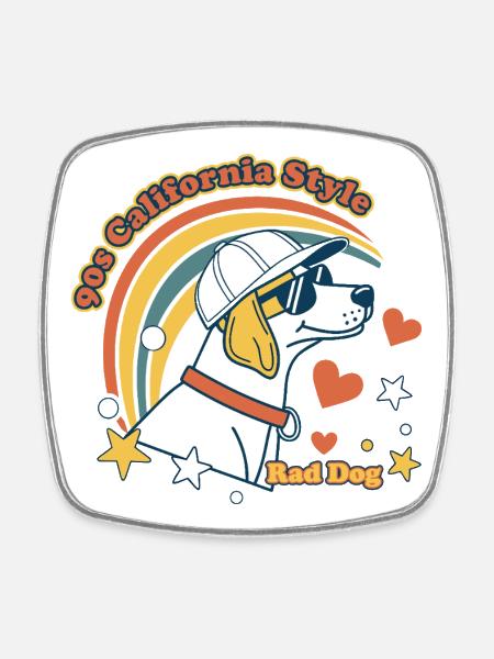90s California Rad Dog - Square fridge magnet - white