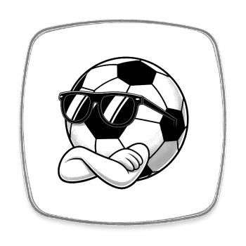 Ballon de football cool - Logo de sport - Magnet carré - blanc - Devant