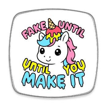 Cute Kawaii Unicorn – Fake It Until You Make It - Square fridge magnet - white - Front