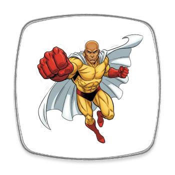 Supperheld Hero Power Jump Sans Cheveux Avec Tête Chauve - Magnet carré - blanc - Devant