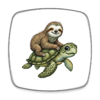 Faultier auf Schildkröte Illustration - Viereckiger Kühlschrankmagnet - Weiß - Vorne