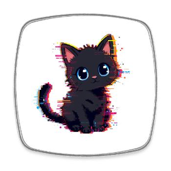 Neon Glitch Schwarze Katze Niedlich - Viereckiger Kühlschrankmagnet - Weiß - Vorne