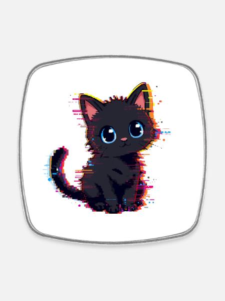 Neon Glitch Black Cat Cute - Square fridge magnet - white
